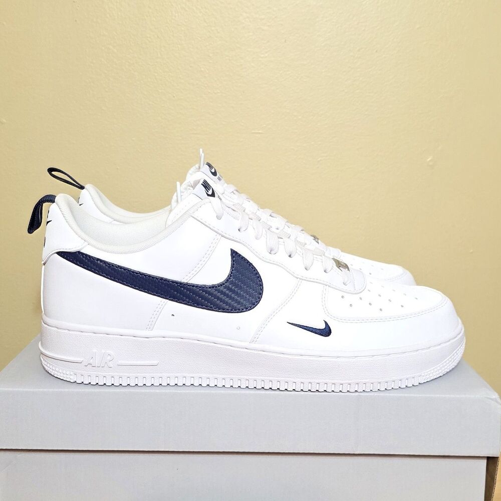 Nike Air Force 1 Low '07 LV8 Carbon Fiber Swoosh White Midnight Navy Men's 13